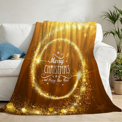 Jeté en flanelle dorée ultra douce, imprimé rectangle de Noël avec étoile étoilée