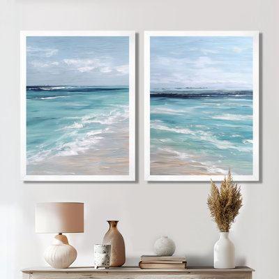«Blue and White Coastal Beach Wonder», art mural sur toile, 2 pièces encadrées