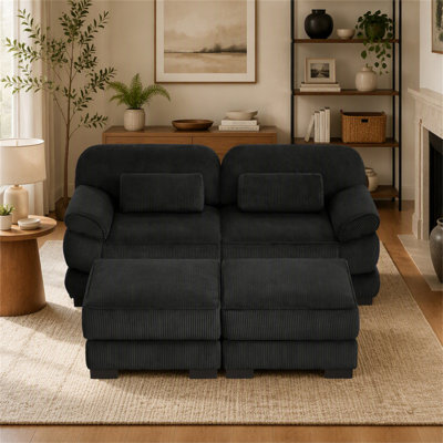 Canapé modulaire en forme de U 76,4 pouces Cloud Couch, canapé 2 places avec 2 repose-pieds, coussins de siège épais et confortables, tissu en velours côtelé respirant pour le salon