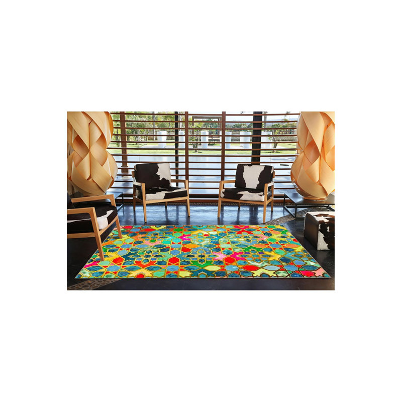 Tapis vert lavable à motif tissé à motif brodé vert, Runner 4'11" x 9'10" Rug Pad Included