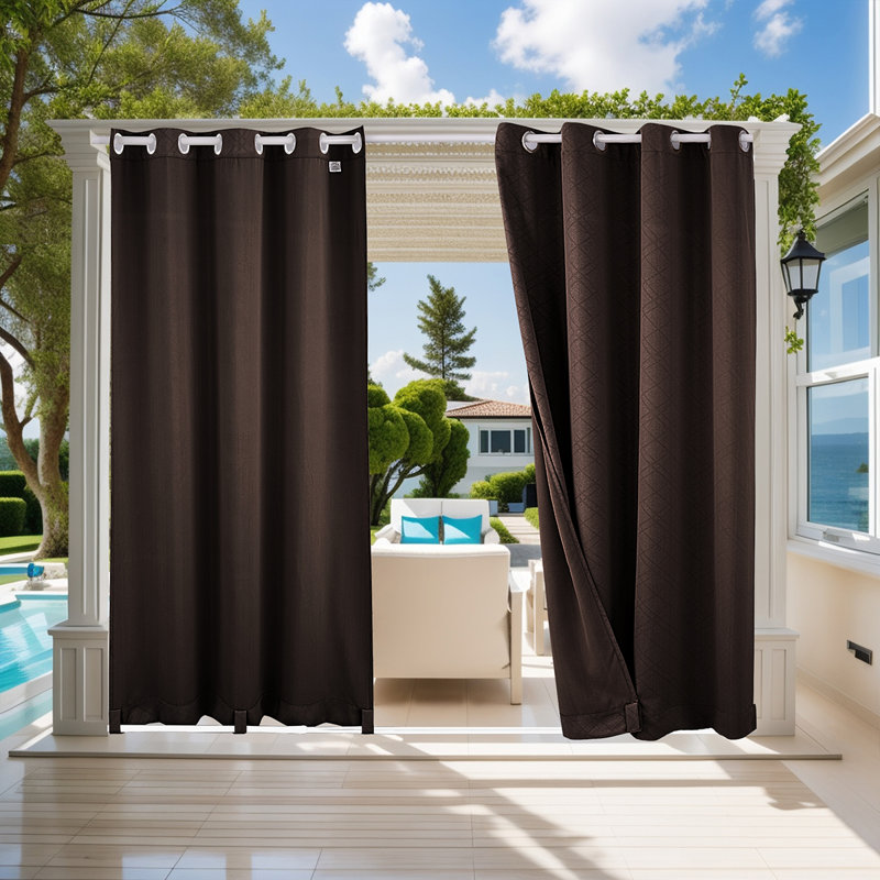 Rideau de terrasse extérieur imperméable Lakyshia, L 52 po x L 84 po, Marron foncé