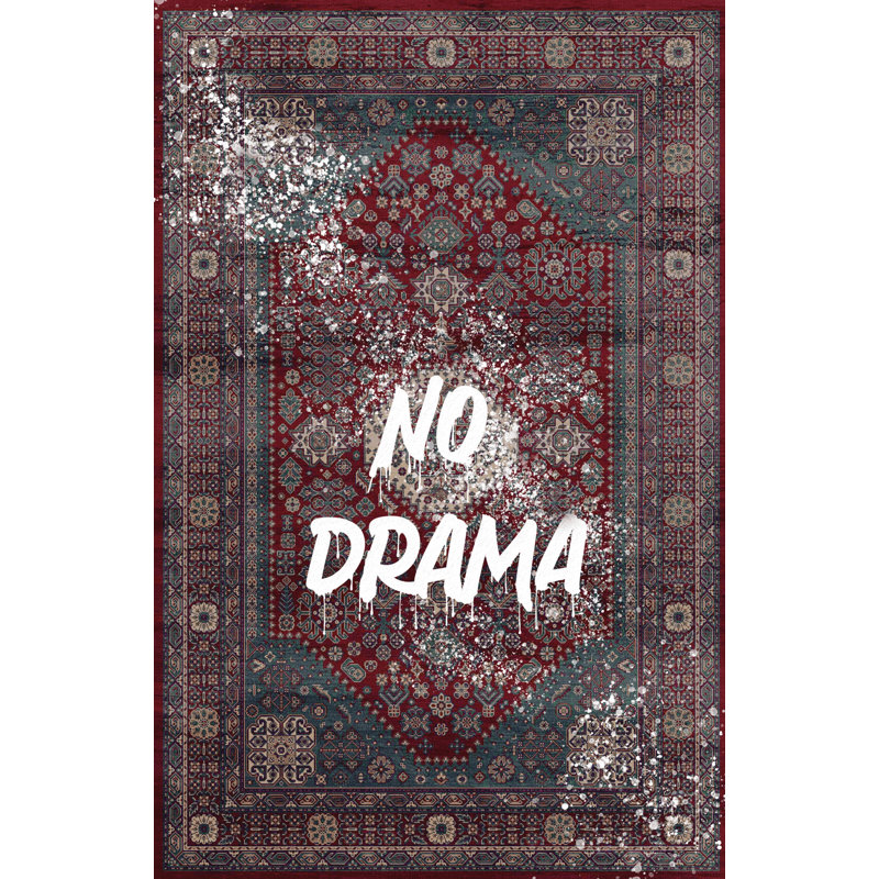 Tapis décoratif moderne à motifs textuels «No Drama» par Écriture, Tapis de couloir 3 pi 9,81 po x 9 pi 10,11 po