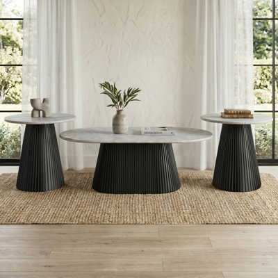 Huot Sintered Stone Top Pedestal Coffee Table Set