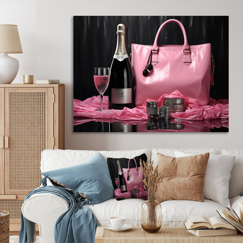Sac rose et champagne I - imprimé, H 34 po x l 44 po x P 1,5 po, Toile tendue