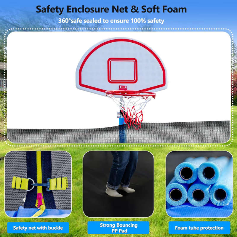 Sapphome Round Backyard Trampoline with Safety Enclosure, Blue/Black