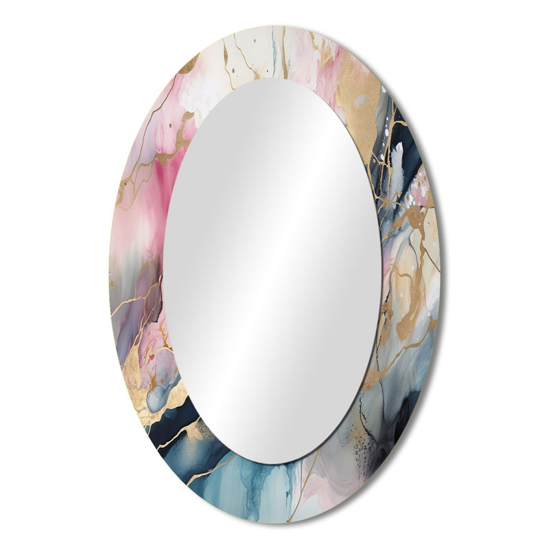 Exploration des profondeurs de la géode bleue I - Miroir mural moderne ovale, 36 po x 24 po