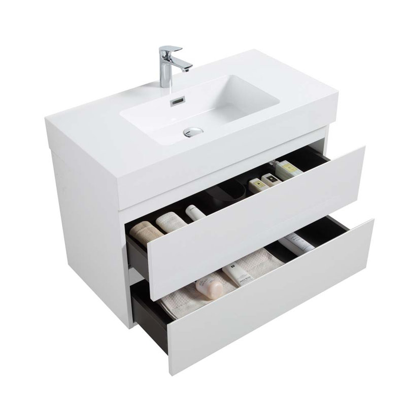 Meuble-lavabo mural simple 35,8 po avec lavabo, Blanc