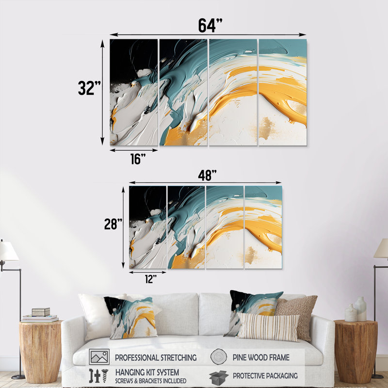 Wawona - art mural vagues 4 pièces, H 32 po x l 64 po