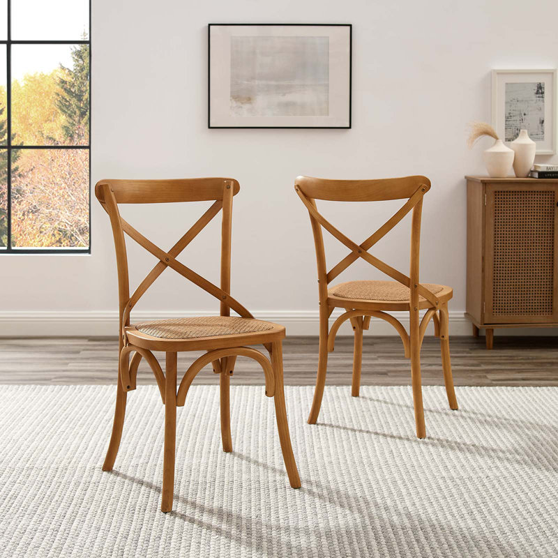 Rustic Farmhouse Cross-Back White Wood Dining Side Chair