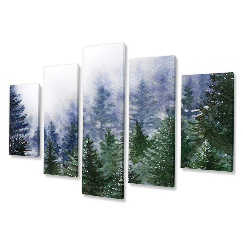 Forêt naturelle dans une scène de brouillard - peinture sur toile tendue 5 pièces