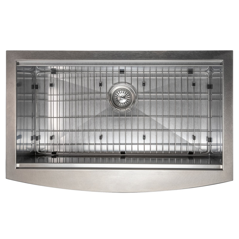 DuraSnow® ZLINE 33" Moritz Farmhouse Apron Mount Single Bowl Fingerprint Resistant Stainless Steel Kitchen Sink with Bottom Grid and Accessories