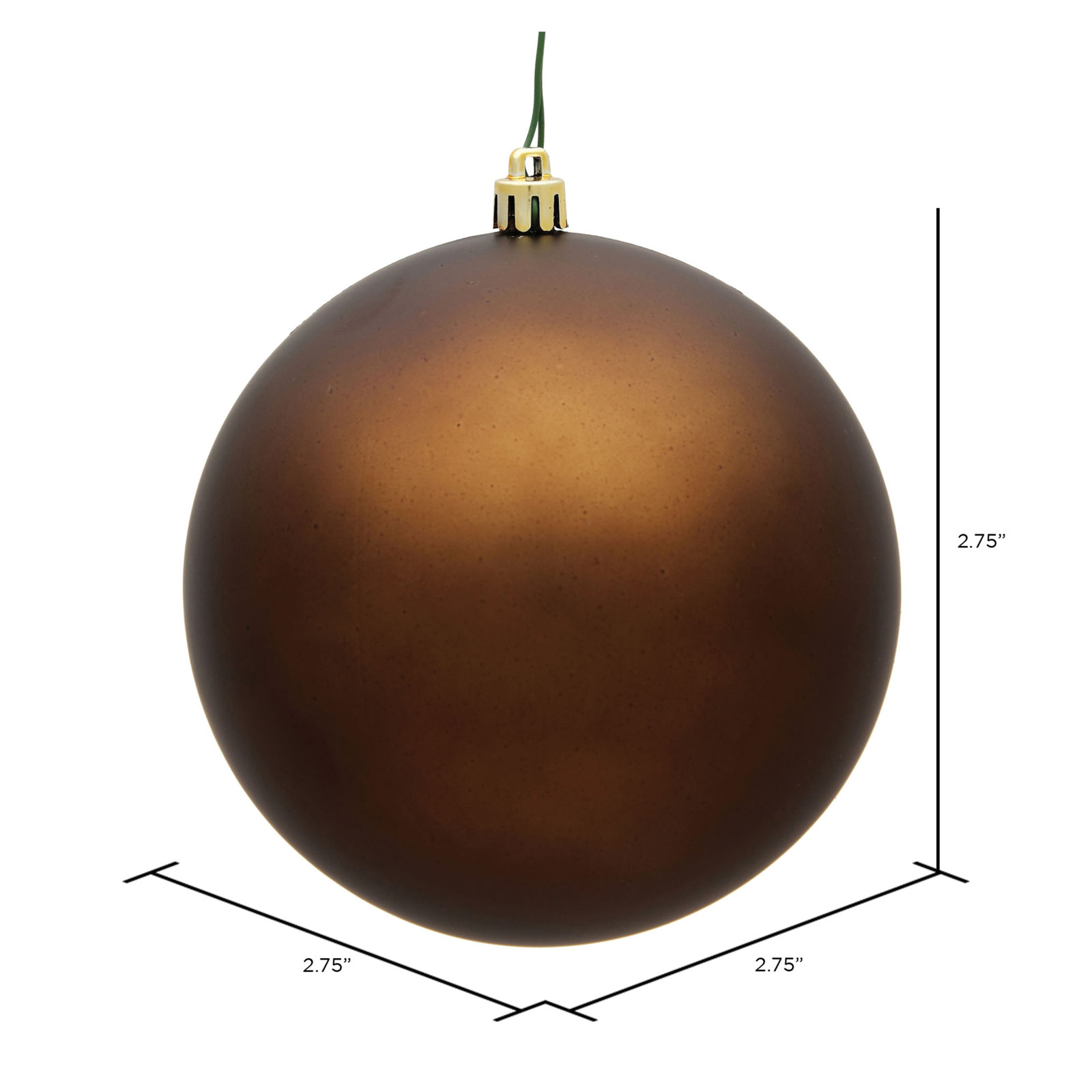 Holiday Décor Ball Ornament, 2.75" H x 2.75" W x 2.75" D, Matte Mocha