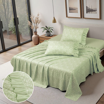 Printed Floral and Polka-Dot Ruffle Sheet Set