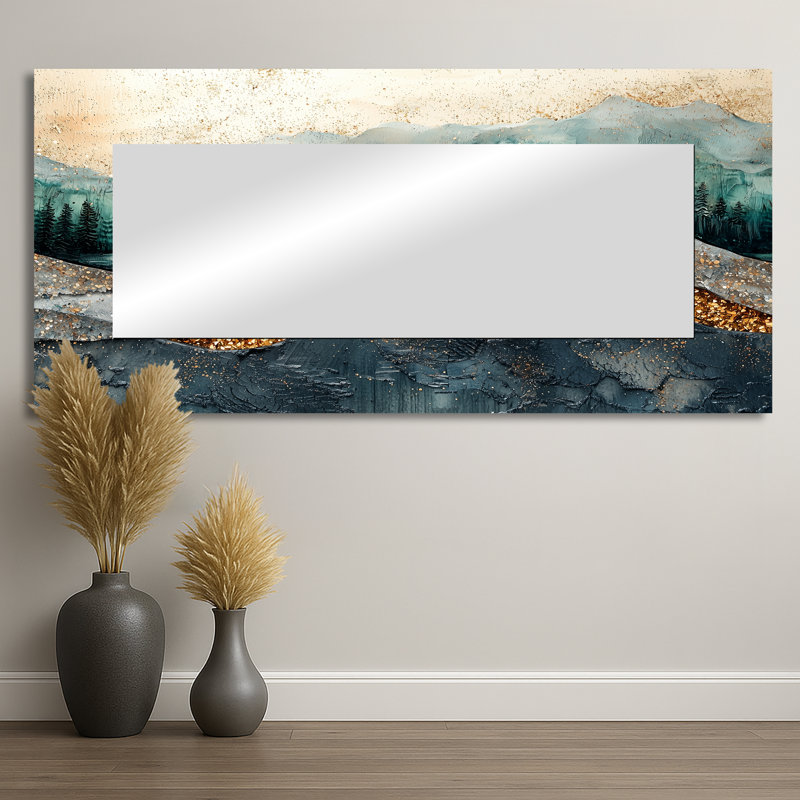 Émeraude et rivière de cristal dans la forêt I - décor mural miroir de paysages - imprimé sur métal, 28 po x 60 po