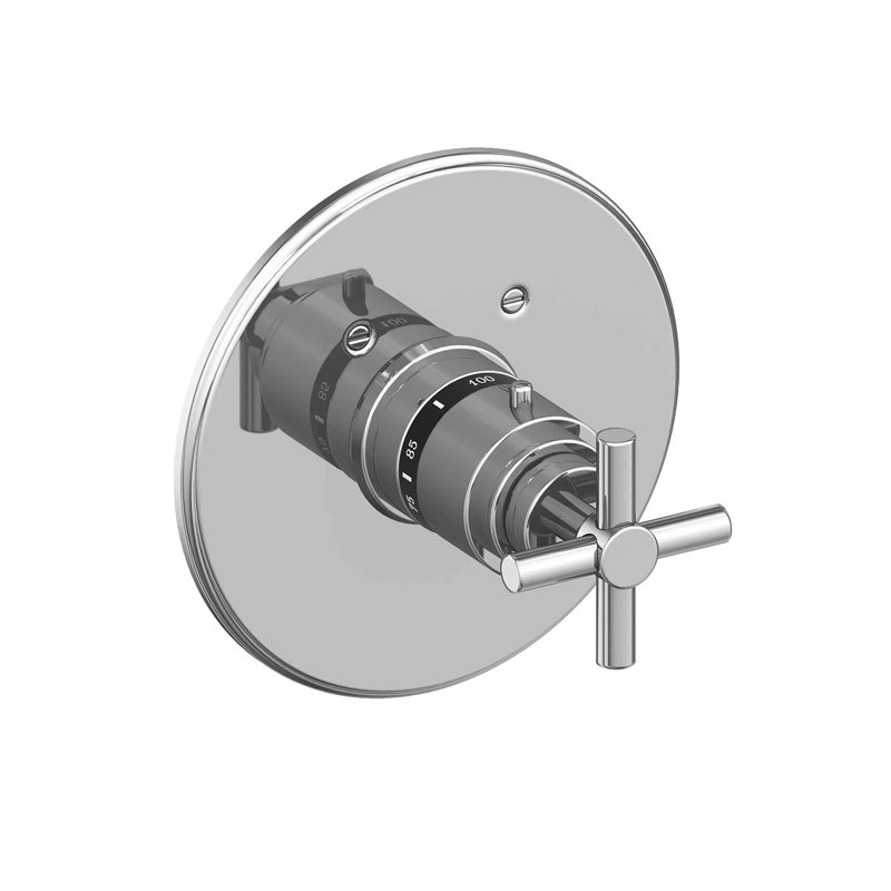 East Linear 3/4" Round Thermostatic Trim Plate With Handle, Polished Chrome