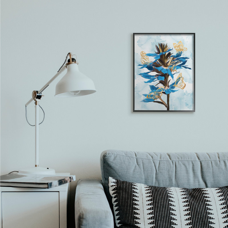 «Blue Tropical Floral» par Ziwei Li - peinture sur toile, H 20 po x l 16 po, Cadre noir