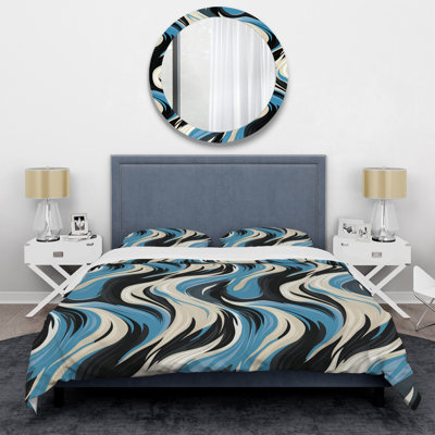 Black And Blue Zebra Stripes Abstract Duvet Cover