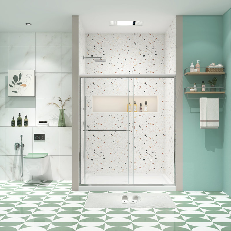 Bypass Shower Door With 1/4" Tempered Glass - 50 54" X 70", Chromed, Smooth Sliding, Leakage Chromed Finish Glass, 36000 Times Open And Close