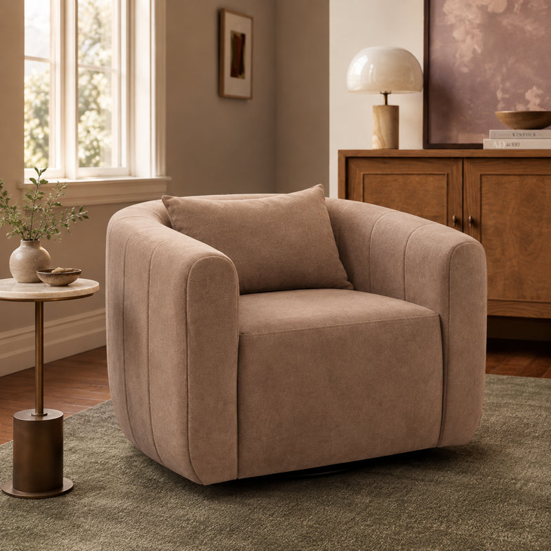 36" Wide Upolstered Swivel Chair, Camel Polyester