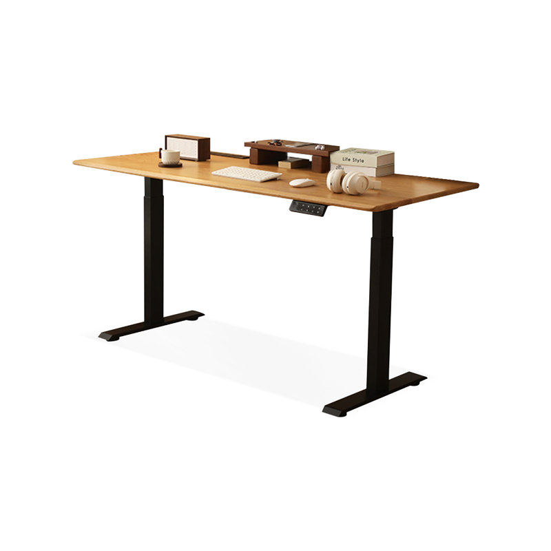 Brown Rectangular Hight adjustable Solid Wood desk, 46.06" H x 55.12" W x 27.56" D