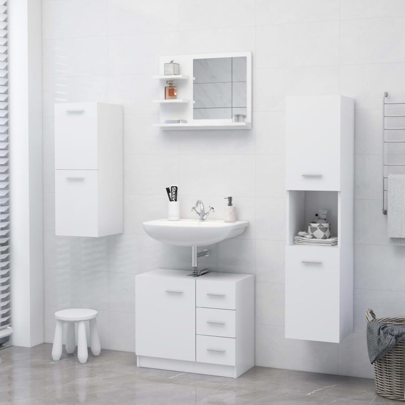 Miroir de salle de bain avec tablettes, Blanc, H 17,7 po x l 23,6 po x P 4,1 po