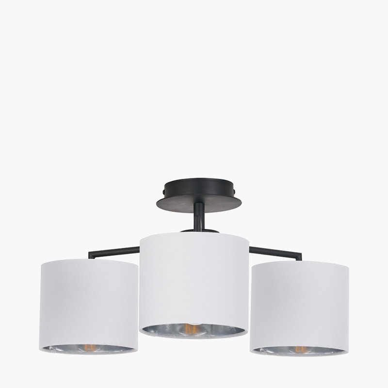 Sundari Fabric Semi Flush Mount, Matt Black, Ivory