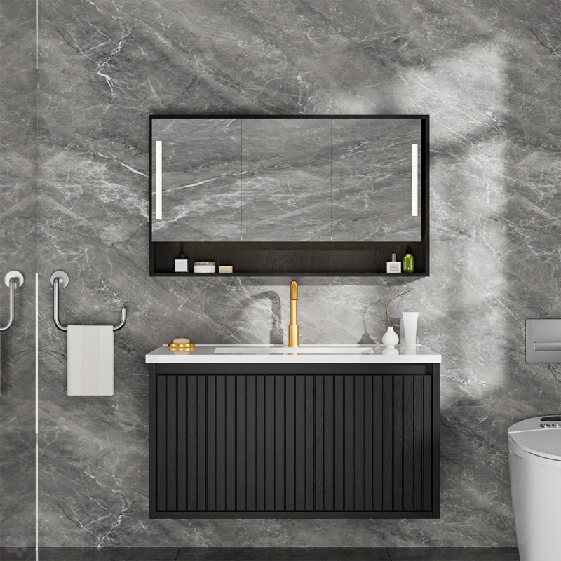 Meuble-lavabo 30 po avec lavabo en céramique, Noir