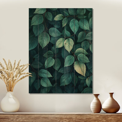 Feuilles vert émeraude Lush Layers III - feuilles, art mural en bois - sur bois de pin naturel