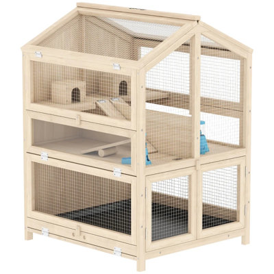 Cage pour petits animaux, cage pour animaux 3 niveaux, cage à hamster en bois