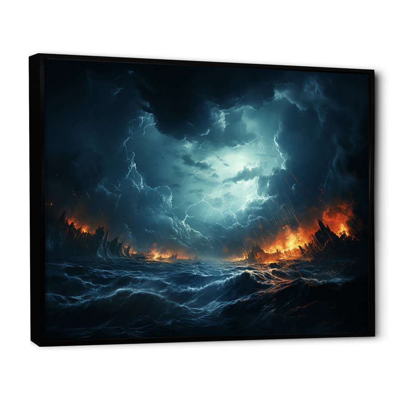 «Ethereal Stormy Skies Horizon I» - art mural tempêtes, Cadre flottant noir, H 30 po x l 40 po x P 1,5 po