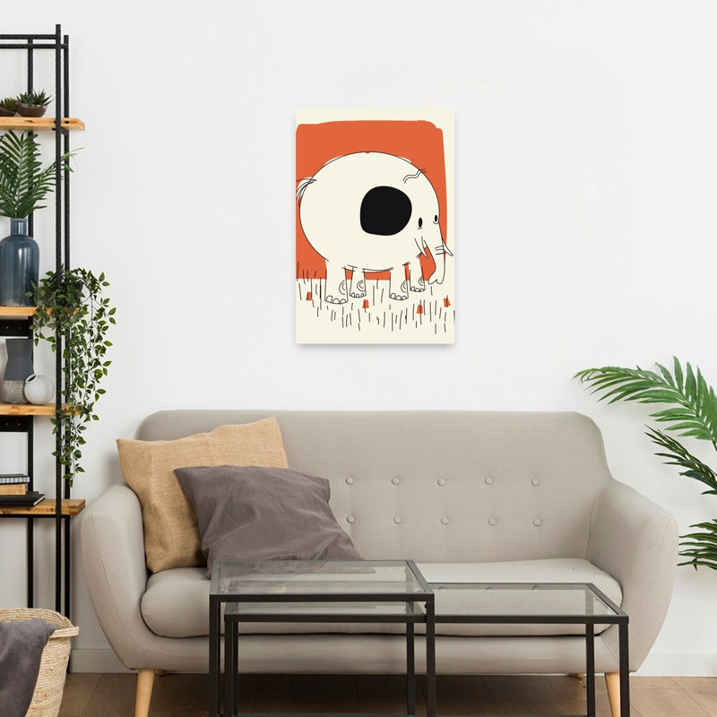 Playful Cartoon Elephant Minimalist Playful Whimsical Elephant Nature Wall Art Print 1 Piece Wrapped Canvas Wall Art
