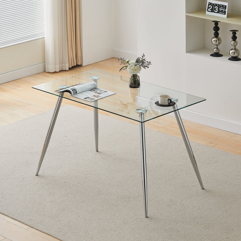 Bircan Glass Top Metal Base Dining Table