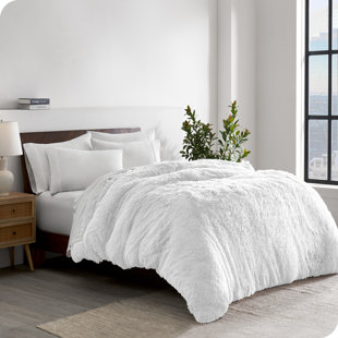 Long Plush Shaggy Comforter Set - White - Queen