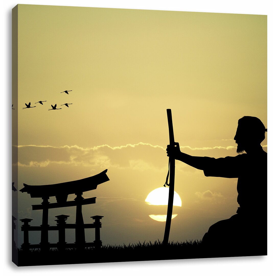 Leinwandbild Alter Samurai-Meister vor Horizont