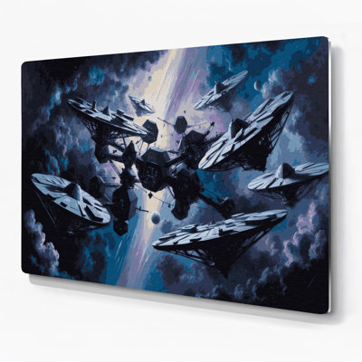 «Space Space station silhouettes», art mural en métal gris