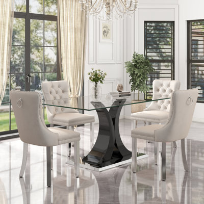 Rectangle Tempered Glass Dining Table Set