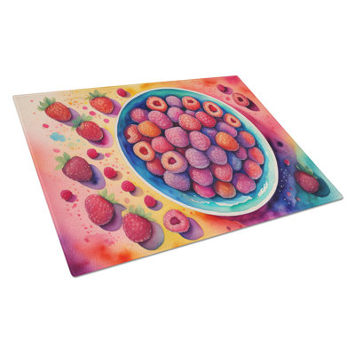 Colourful Raspberries Glass Cutting Board Large