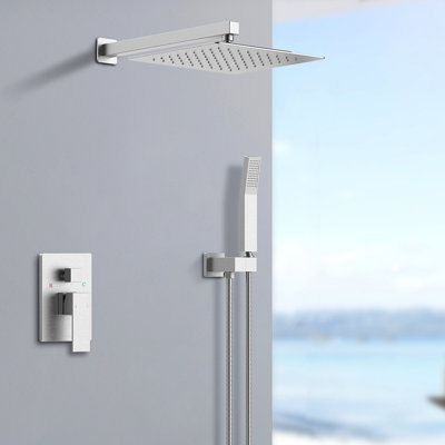 Shower System Shower Faucet Combo Set Wall Mounted With Rainfall Shower Head And Handheld Shower Faucet Finish With Valve Rough-In
