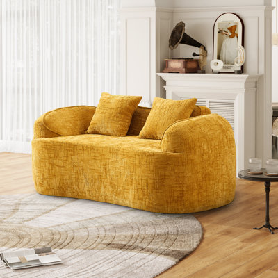 2-seater Curved Compressed Sofa, Upholstered Boneless Loveseat