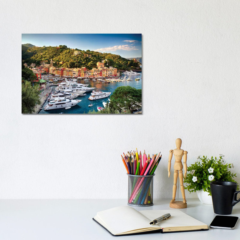 Portofino Harbor with Yachts, Liguria, Italy 1 Piece Wrapped Canvas Wall Art, 20.32 cm H x 30.48 cm W