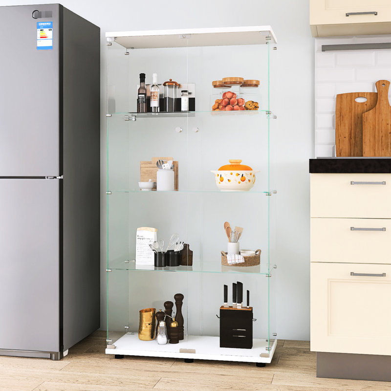 Vitrine en verre blanc, 4 tablettes, 2 portes, pour le salon, la chambre à coucher, le bureau, une armoire à 2 portes et 4 portes de 64,7 po x 31,7 po x 14,3 po