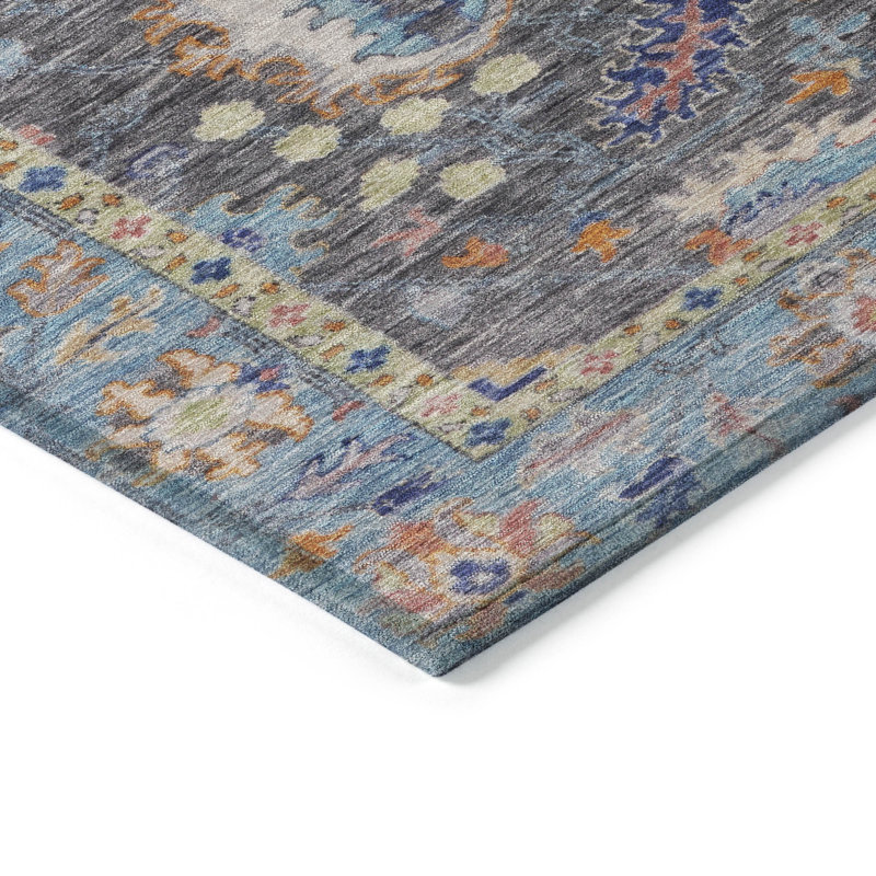 Tapis intérieur / extérieur gris lavable à la machine Xhevrie, Rectangle 10 pi x 14 pi