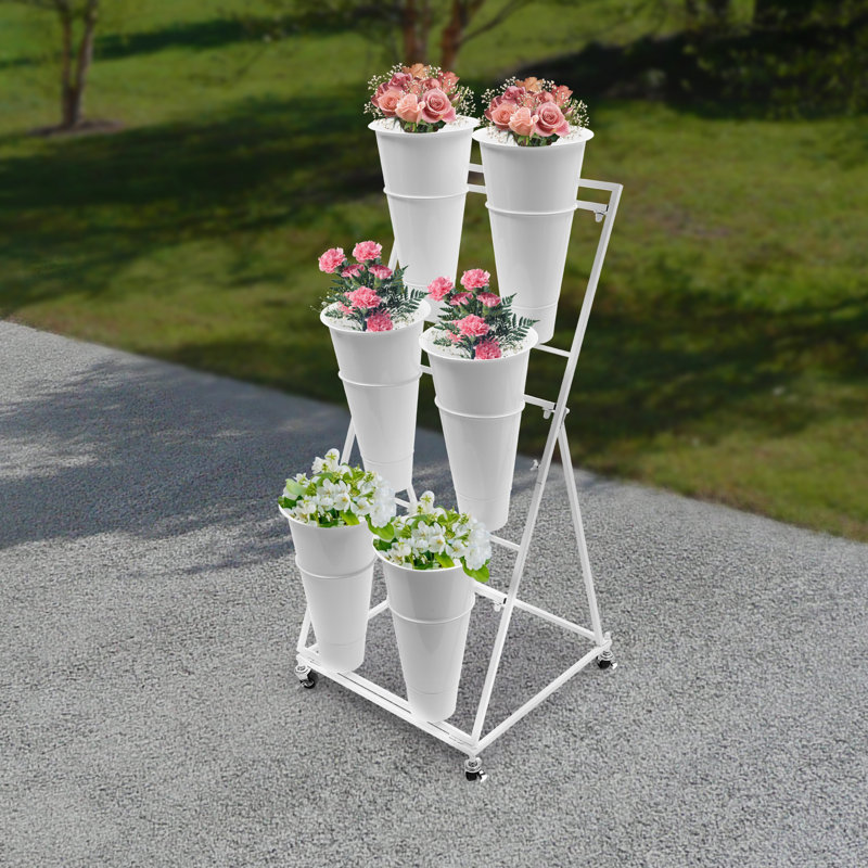 Support pour plante à 3 niveaux avec 6 seaux Soeke, Blanc