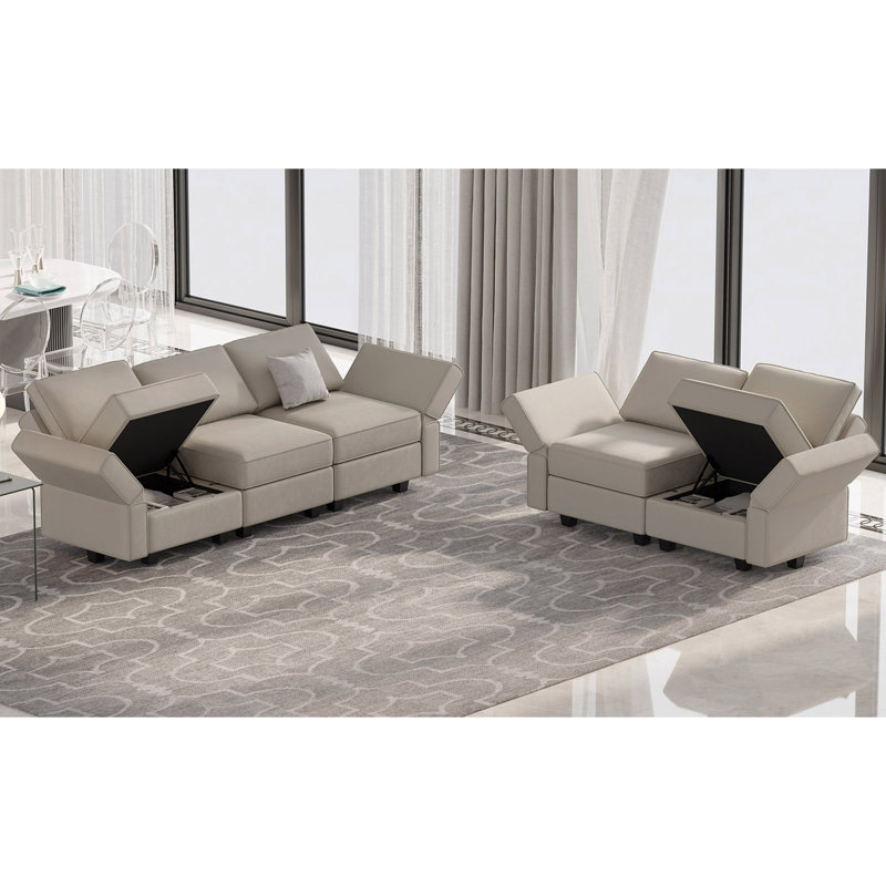 Canapé modulaire en velours Teangela, Velours gris velours