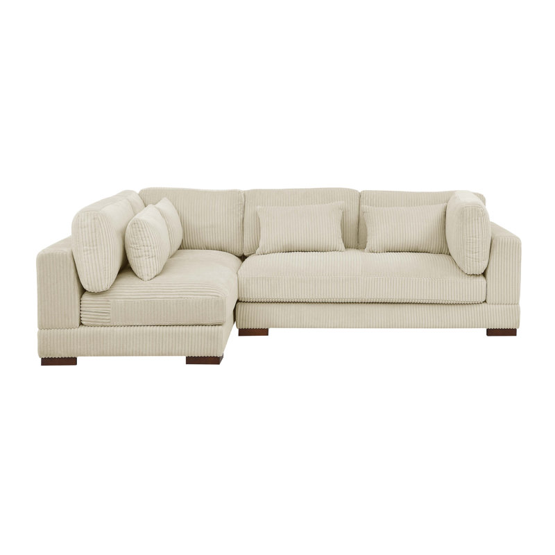 Basilius 107" Wide Corner Sectional, Cream Corduroy, Left Hand Facing