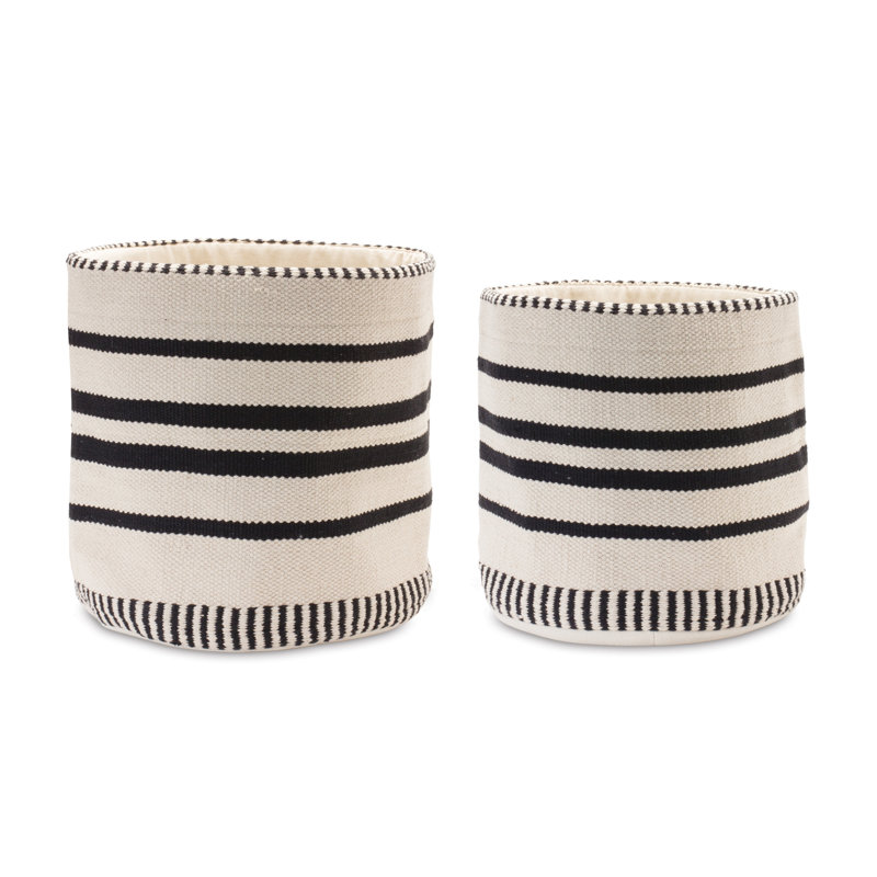 Ensemble de 2 paniers rayés en tissu