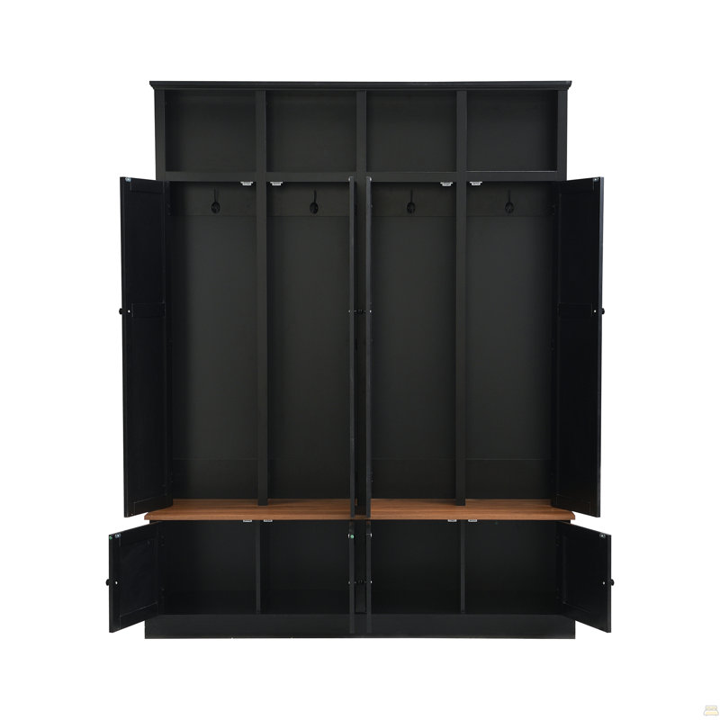 Arbre d'entrée 76,7 po Farmhouse avec banc et armoire, banc d'entrée 4 en 1 avec portemanteau, organisateur de rangement de vestibule moderne avec casiers ouverts et crochets pour le couloir, l'entrée et le salon