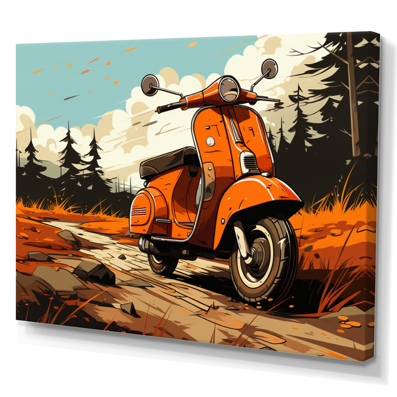 Coral Scooter In Country Retro, reproduction d'art sur toile, H 30 po x l 40 po x P 1,5 po, Toile tendue