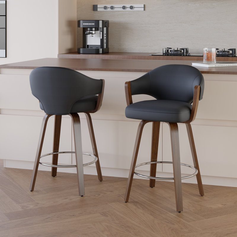 Tabouret de bar rotatif 26 po avec siège et dossier courbés, Noir