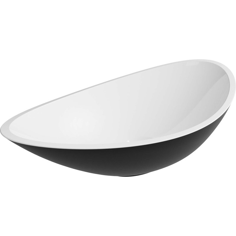 Lavabo de salle de bain ovale moderne 22,25 po Cavalli - blanc mat et noir mat, marbre coulé, résistant aux rayons UV, aux taches et aux éclats